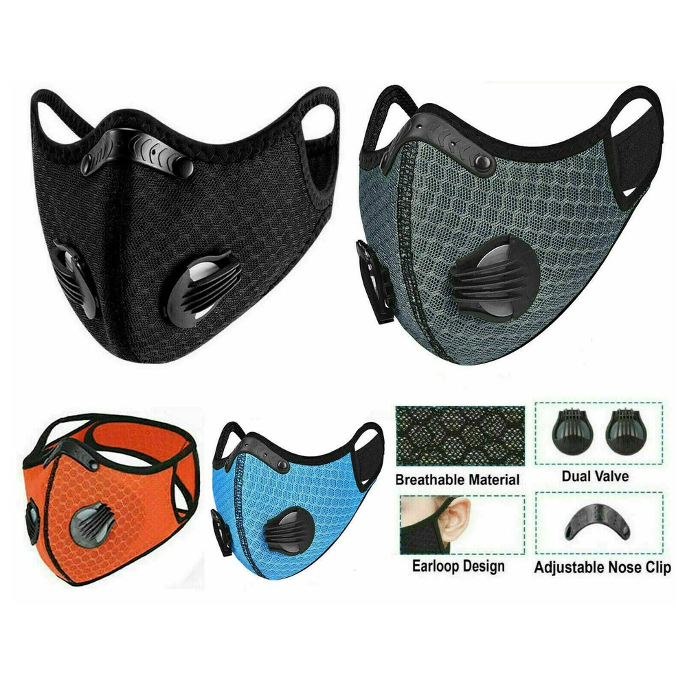 3 pieces Cycling Face Mask with Activated Carbon Filter Valves Sports Reusable